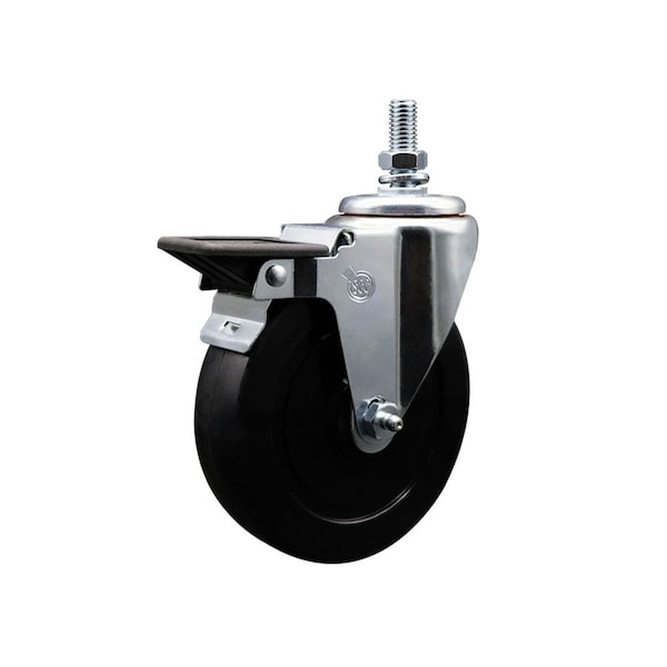 5 Inch Soft Rubber 12 Inch Threaded Stem Caster with Brake
